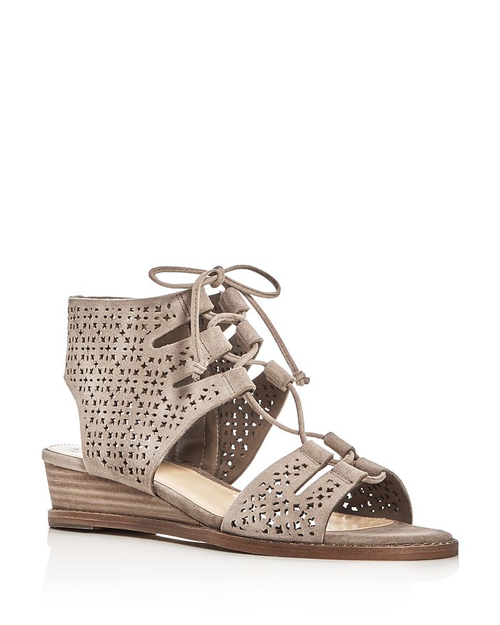 VINCE CAMUTO - Retana Perforated Lace Up Demi Wedge Sandals