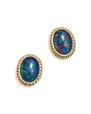 Opal Triplet Bezel Stud Earrings in 14K Yellow Gold - 100% Exclusive