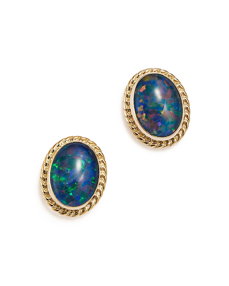 Opal Triplet Bezel Stud Earrings in 14K Yellow Gold