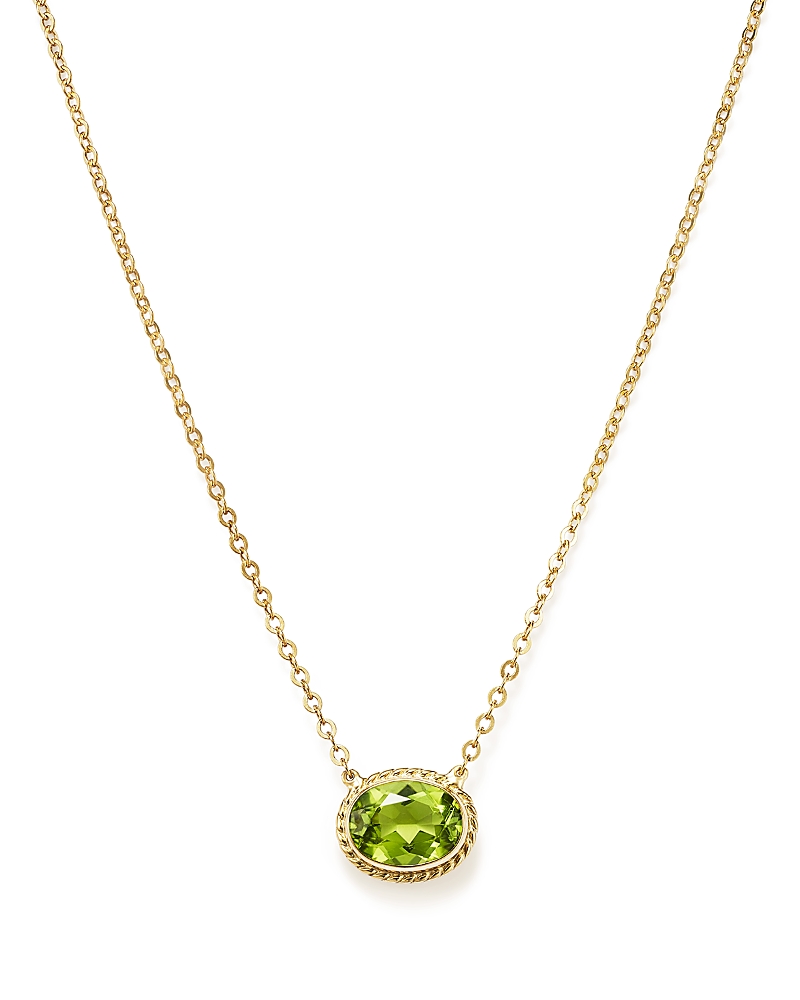 Peridot Bezel Pendant Necklace in 14K Yellow Gold, 18