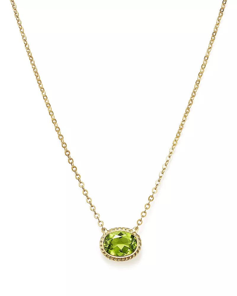 Peridot Bezel Pendant Necklace in 14K Yellow Gold, 18