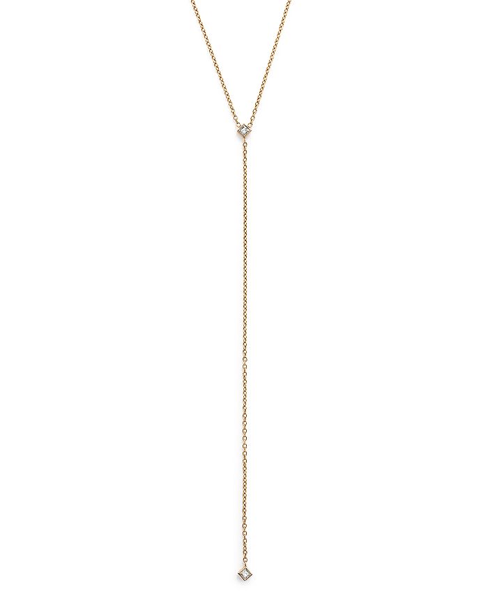 Zoë Chicco 14k Yellow Gold Lariat Necklace With Princess Diamonds, 20 In White/gold
