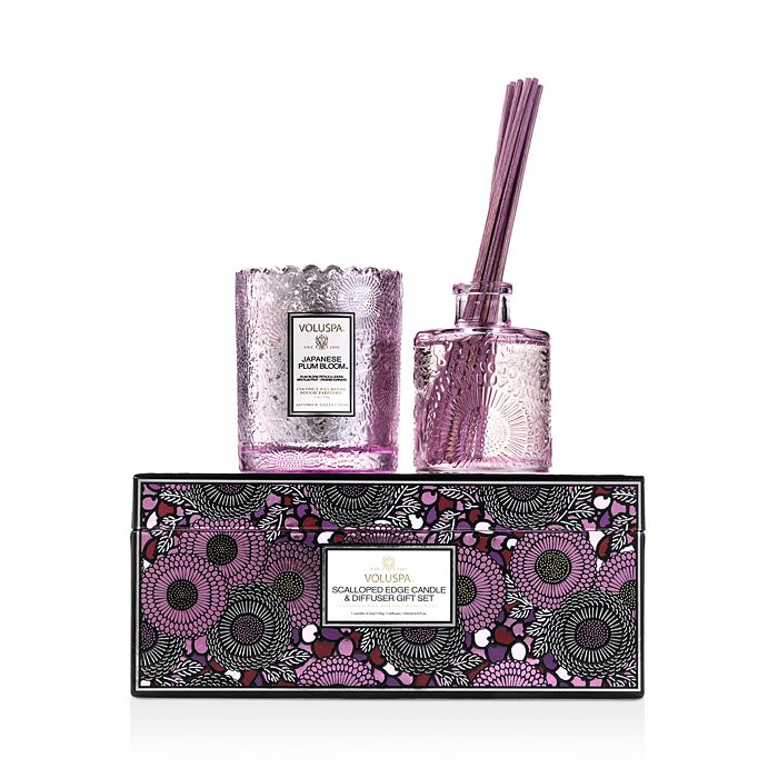 VOLUSPA JAPANESE PLUM BLOOM SCALLOPED-EDGE CANDLE AND DIFFUSER GIFT SET,72912