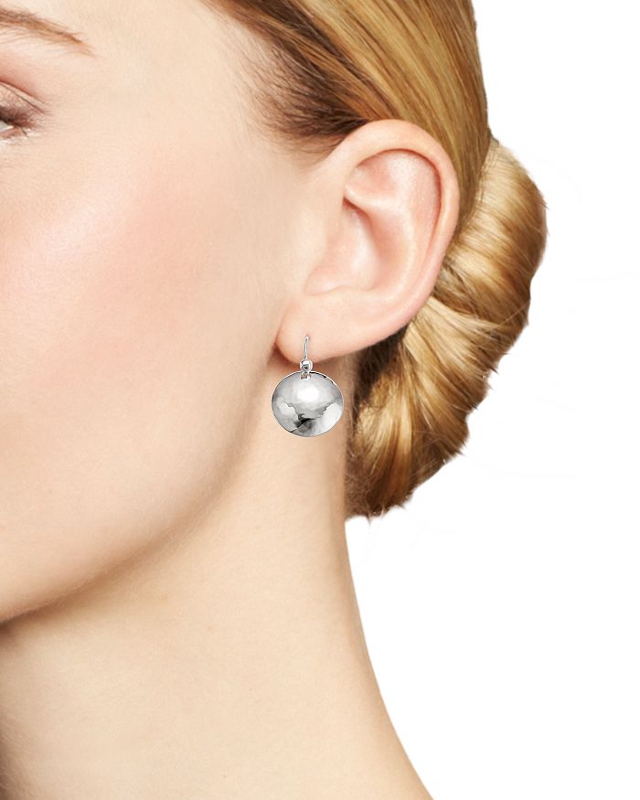 Ippolita Medium Hammered Sterling Silver Dome Disk Earrings With Diamond In Silver