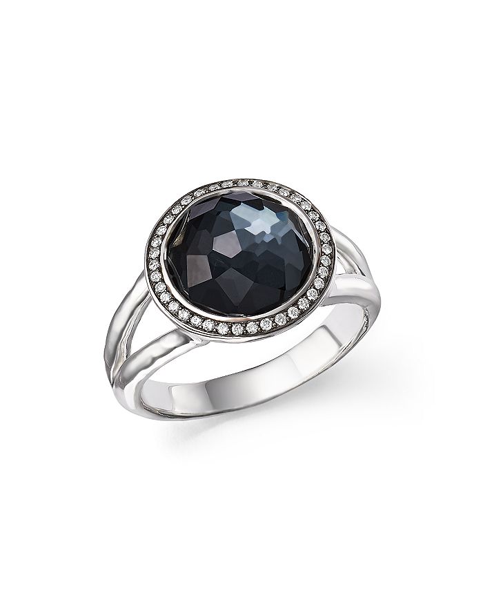 IPPOLITA - Stella Ring in Hematite Doublet with Diamonds in Sterling Silver