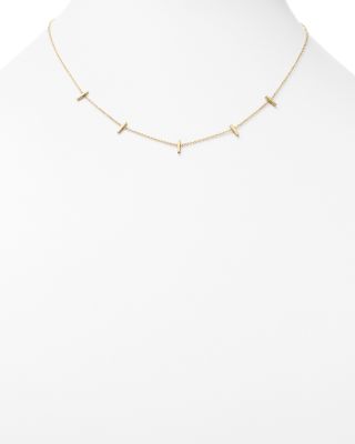 14K Yellow Gold Bar Station Necklace, 16"
