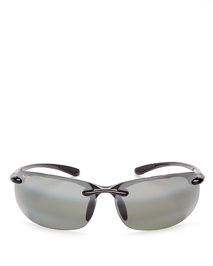 Shop Maui Jim Banyans Polarized Rimless Wraparound Sunglasses, 73mm In Black/gray