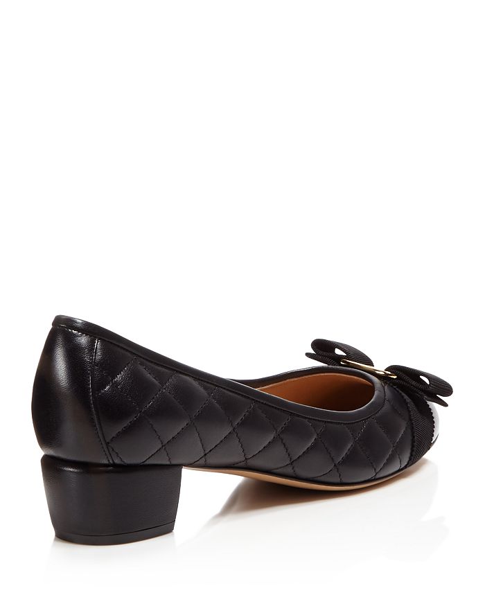 Shop Ferragamo Women's Vara Quilted Low-heel Pumps In Nero Black/gold