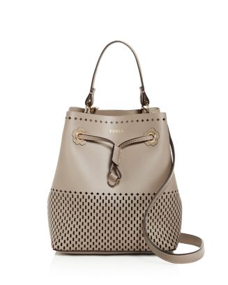 Furla Stacey Drawstring Perforated Small Leather Bucket Bag ...