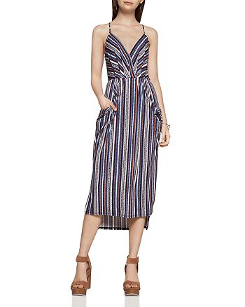 BCBGENERATION Stripe Faux Wrap Midi Dress | Bloomingdale's