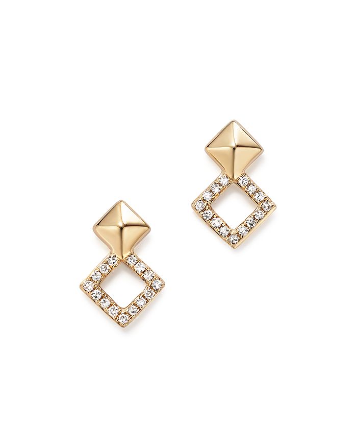 Bloomingdale's - 14K Yellow Gold Diamond Stacked Square Stud Earrings