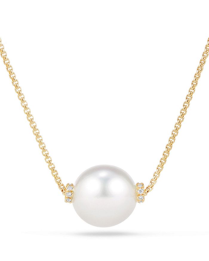 DAVID YURMAN SOLARI SINGLE STATION NECKLACE IN 18K GOLD WITH DIAMONDS AND SOUTH SEA CULTURED PEARL,N13364D88DSWDI17