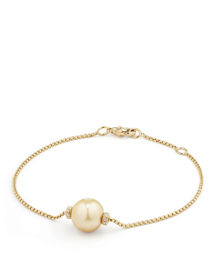 David Yurman Solari Single Station Bracelet In 18k Gold With Diamonds And South Sea Yellow Cultured Pearl In Yellow/gold