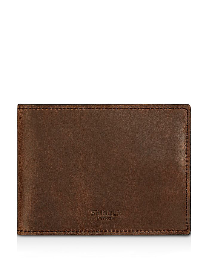 Shinola Slim Navigator Distressed Leather Bi Fold Wallet In Medium Brown