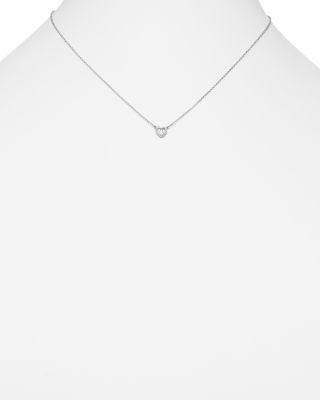 Diamond Round and Baguette Heart Pendant Necklace in 14K White Gold, .10 tcw 