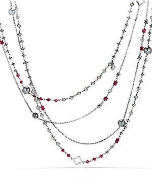 David Yurman Oceanica Two-Row Chain Necklace with Gray Dyed Cultured Freshwater Pearls, Hematine and Rhodolite Garnet