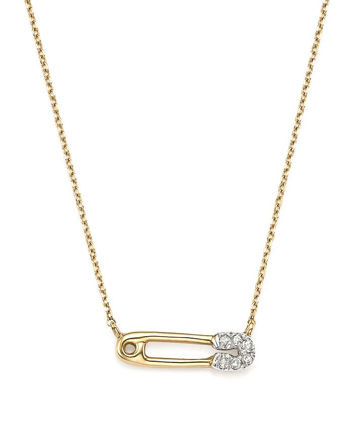 Adina Reyter 14k Yellow Gold Pave Diamond Safety Pin Necklace, 15 In White/gold