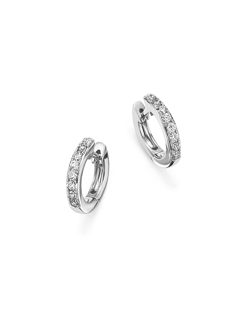 Diamond Mini Hoop Earrings in 14K White Gold, .15 tcw