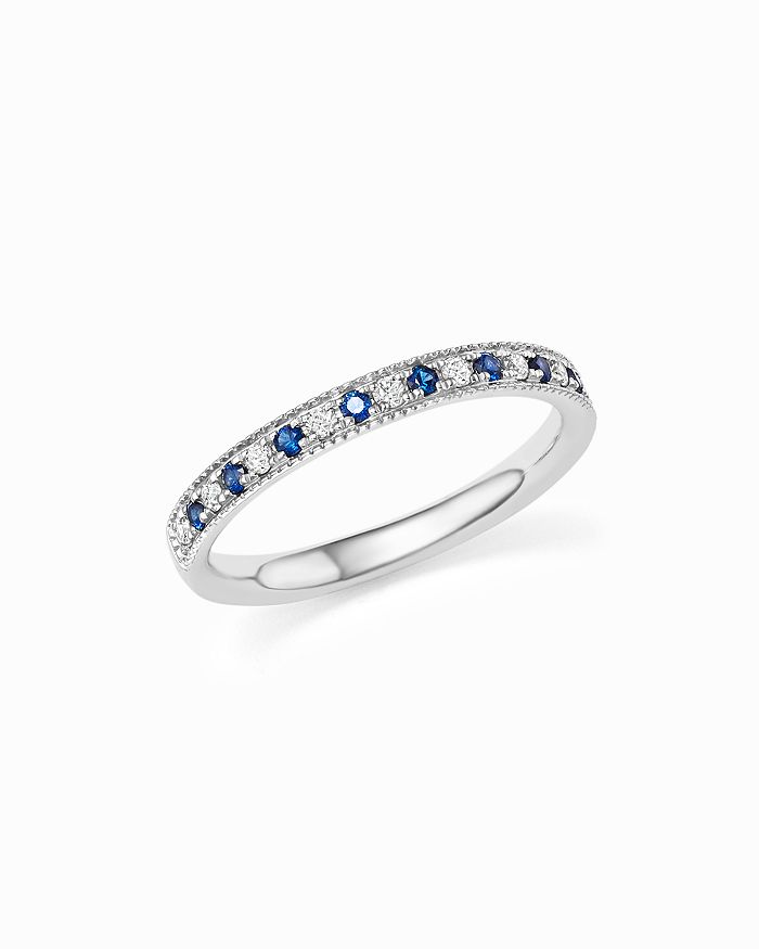 Bloomingdale's Blue Sapphire And Diamond Beaded Band In 14k White Gold - 100% Exclusive In Blue/white