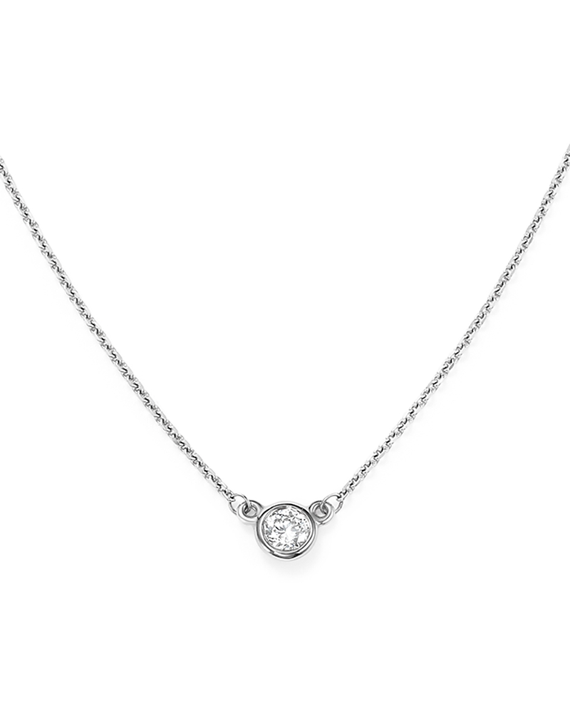 Diamond Bezel Set Pendant Necklace in 14K White Gold, .15 tcw