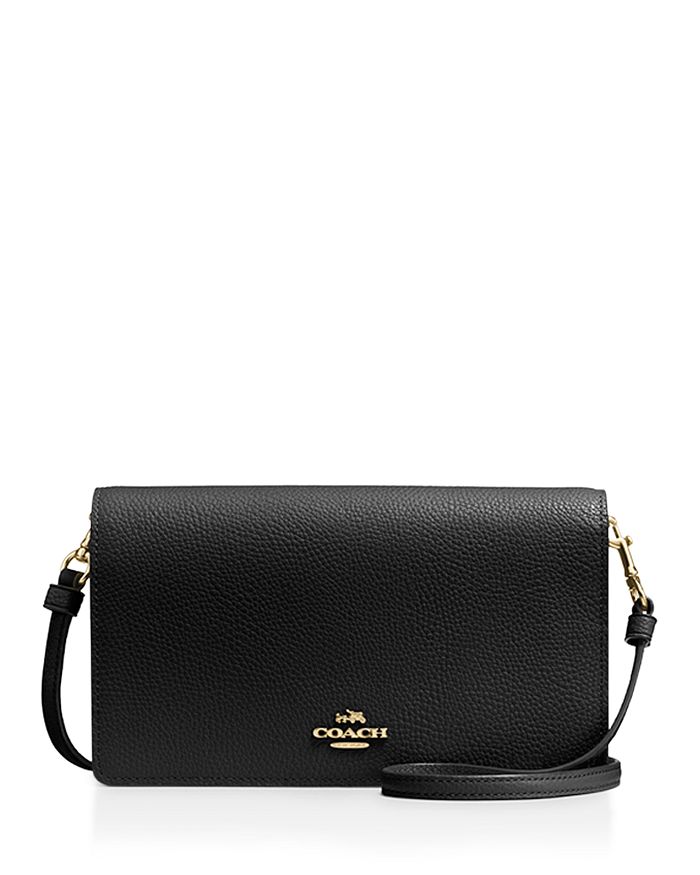COACH FOLDOVER CROSSBODY CLUTCH IN POLISHED PEBBLE LEATHER,2582920BLACK/GOLD