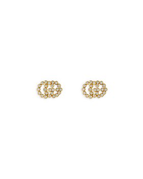 Gucci - 18K Yellow Gold Running G Diamond Stud Earrings