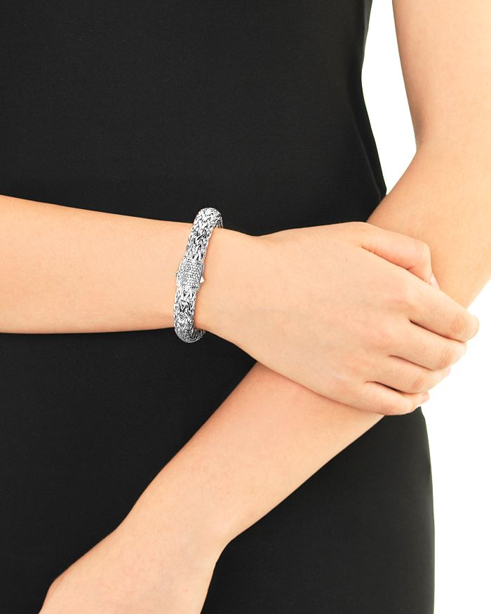 Shop John Hardy Classic Chain Sterling Silver Large Bracelet With Diamond Pave In White/silver