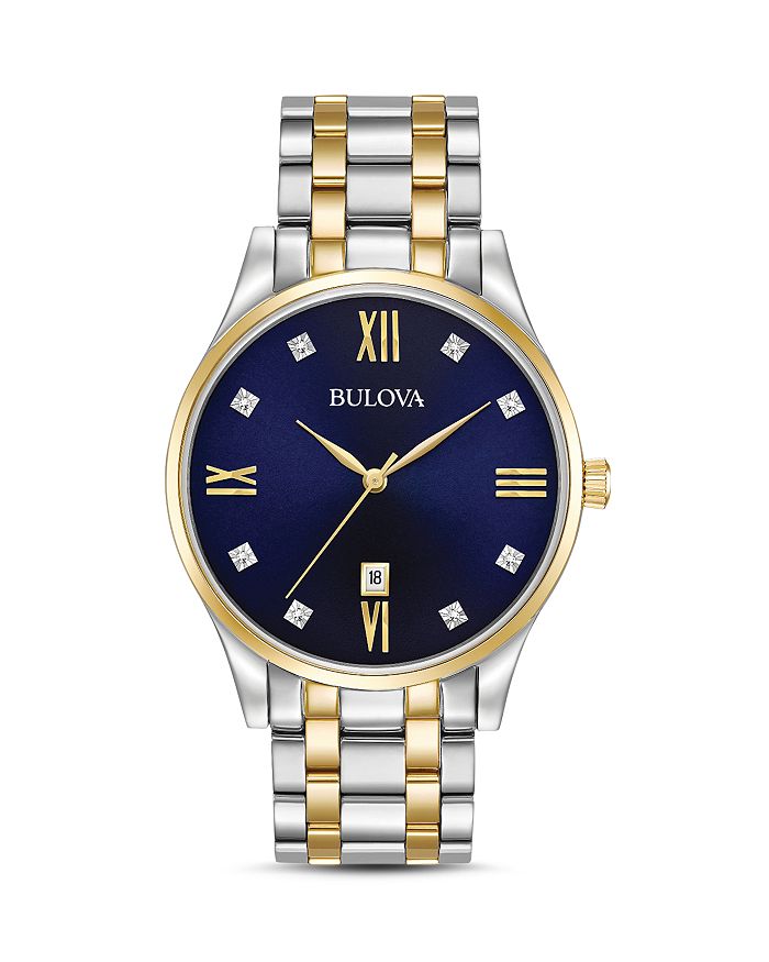 Shop Bulova Two-tone Diamonds Watch, 40mm In Blue/gold