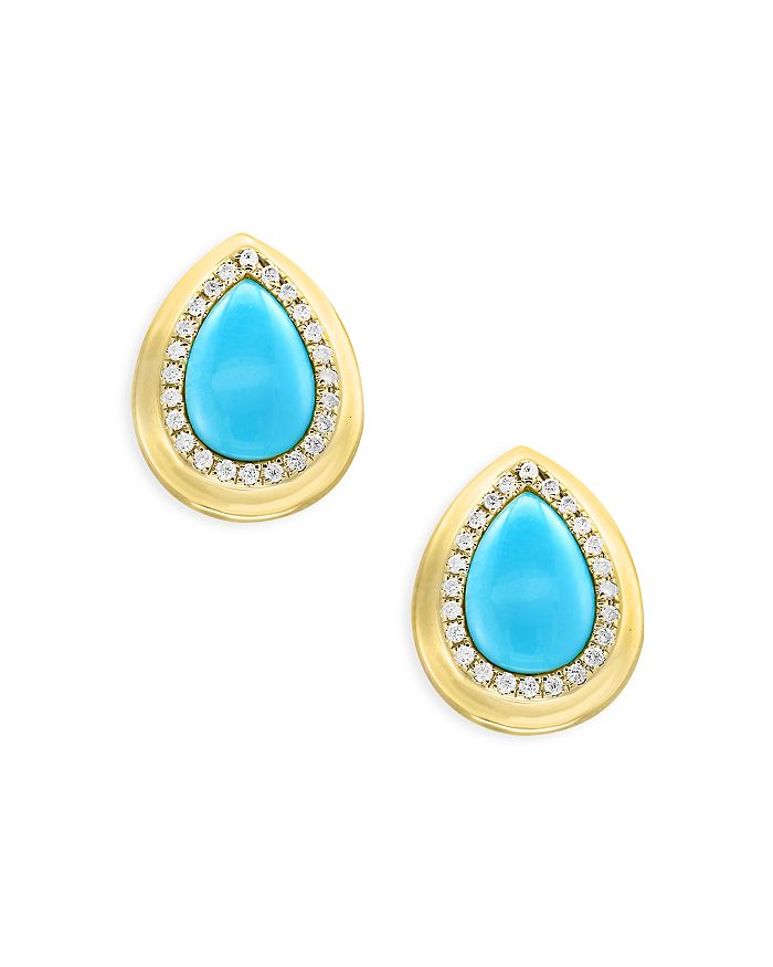 Bloomingdale's Turquoise and Diamond Halo Teardrop Stud Earrings in 14K ...