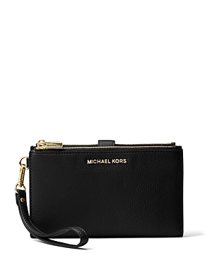 Michael Michael Kors Adele Double Zip Leather Iphone 7 Plus Wristlet In Black/gold