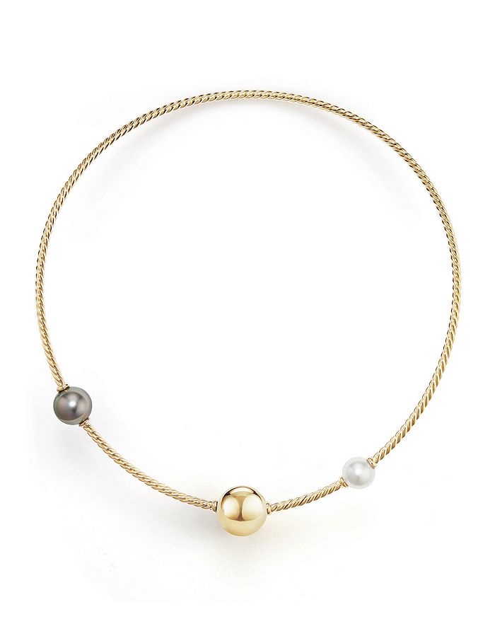 David Yurman - Solari Single Row Cable Necklace with Tahitian Gray Pearl and Cultured South Sea White Pearl in 18K Gold