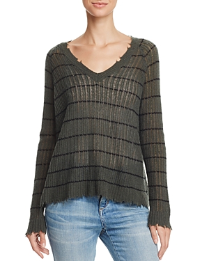 Minnie Rose Distressed Striped Cashmere Sweater at Bloomingdale's