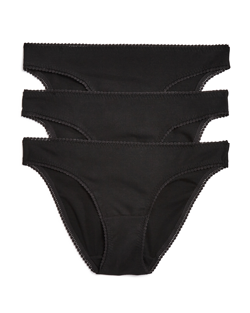 On Gossamer Cabana Cotton Blend Stretch Hip Bikinis, Set Of 3 In Black