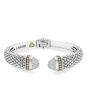 Lagos 18K Gold & Sterling Silver Caviar Diamond Cuff Bracelet, 12 mm, Large