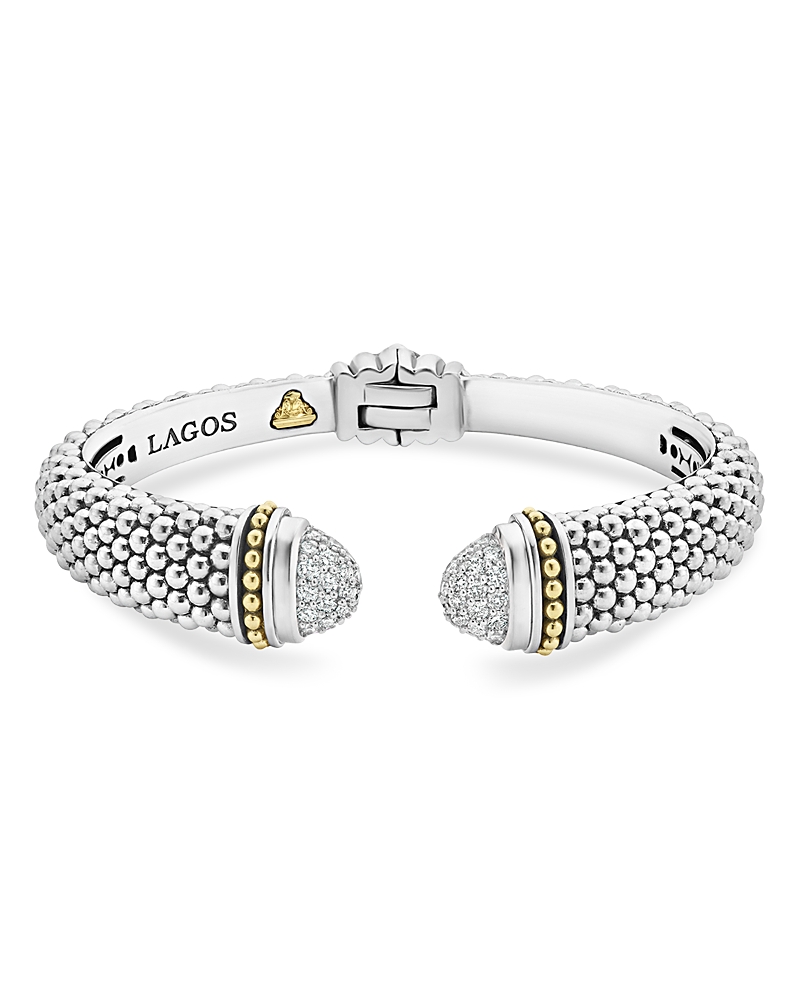 Lagos 18K Gold & Sterling Silver Caviar Diamond Cuff Bracelet, 12mm