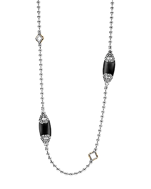 Lagos 18K Gold and Sterling Silver Caviar Color Onyx Station Necklace, 34