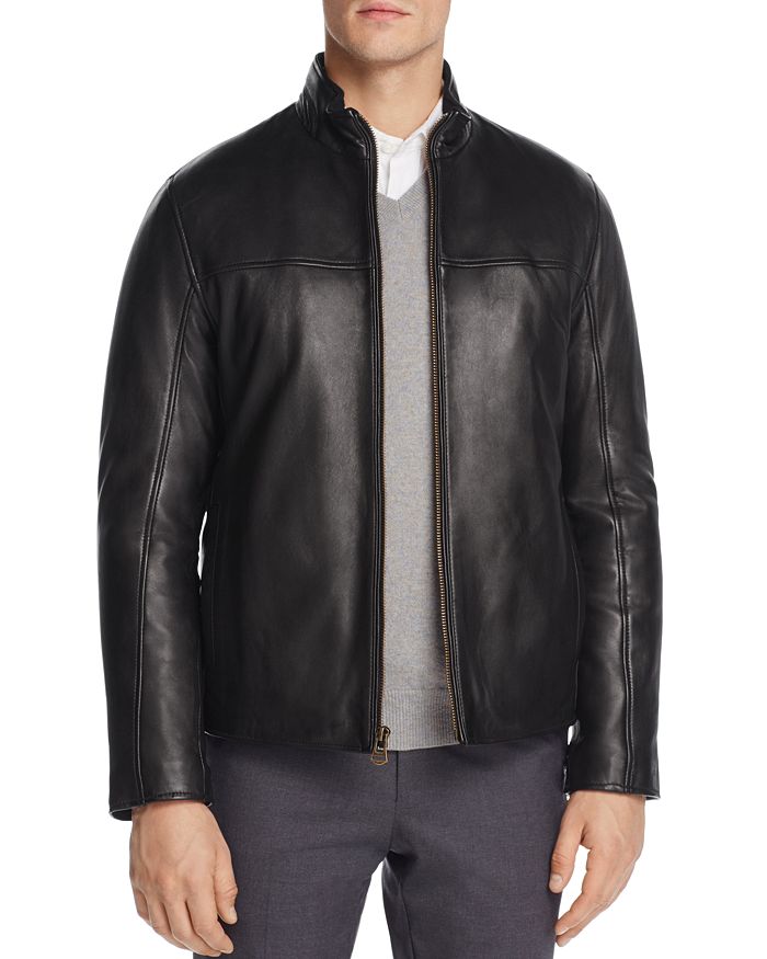 COLE HAAN ZIP-FRONT LEATHER JACKET,535A2399