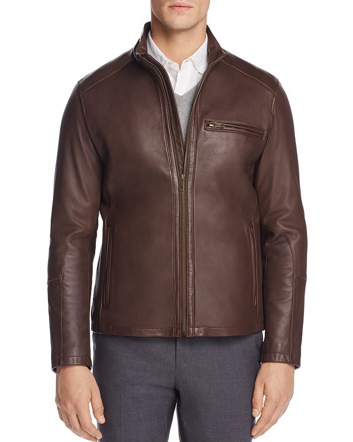 Cole Haan Streamlined Moto Leather Jacket In Java Brown