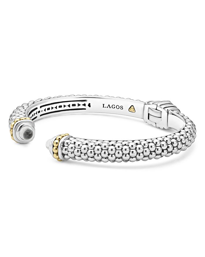 Shop Lagos Sterling Silver & 18k Yellow Gold Slim Caviar Cuff Bracelet With White Topaz In White/silver