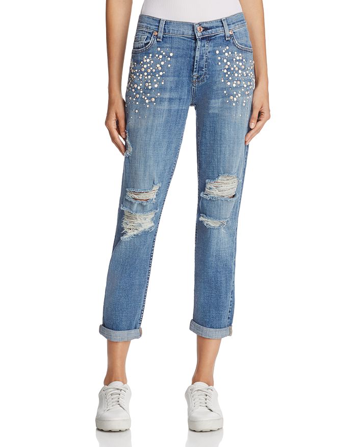 7 For All Mankind - Josefina Embellished Boyfriend Jeans in Vintage Wythe with Studs - 100% Exclusive