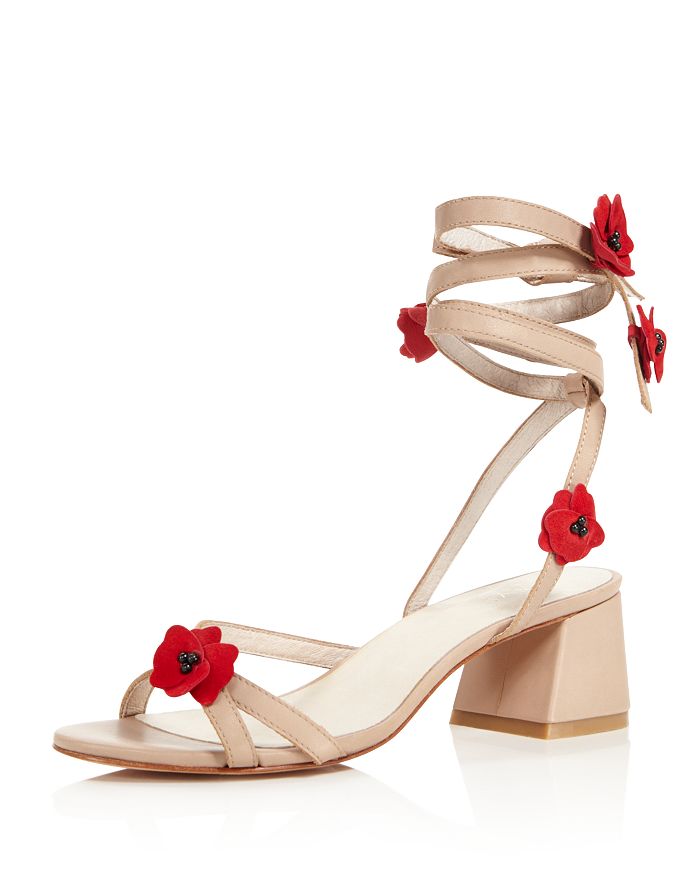 Raye Cassia Flower Embellished Ankle Wrap Block Heel Sandals ...