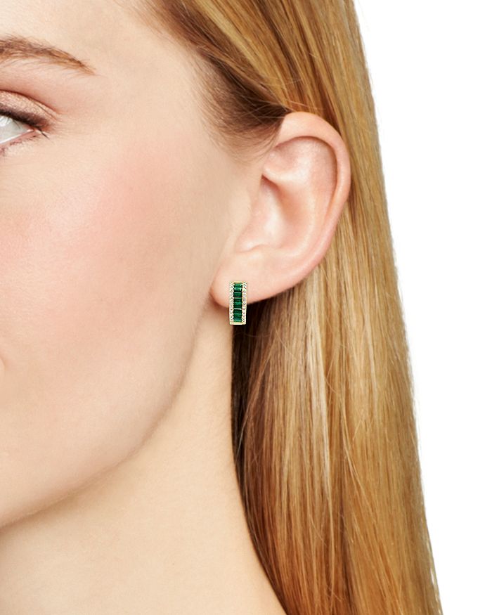 Shop Bloomingdale's Emerald And Diamond Hoop Earrings In 14k Yellow Gold - 100% Exclusive In Green/white