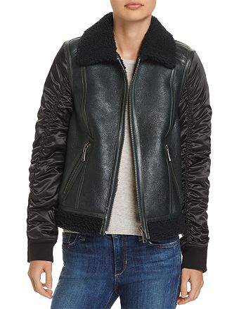 Andrew Marc Tally Shearling Trim Mixed Media Jacket | Bloomingdale's