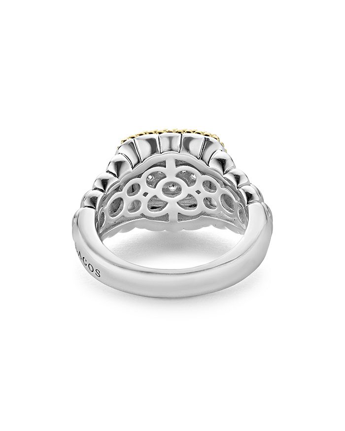 Shop Lagos 18k Gold And Sterling Silver Diamond Lux Square Ring In White/silver