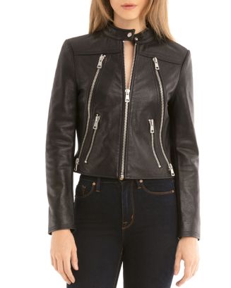 BAGATELLE.NYC Zip Detail Leather Moto Jacket | Bloomingdale's