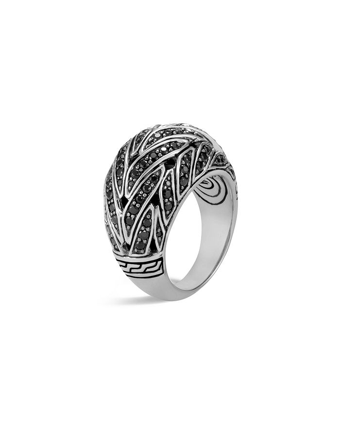 JOHN HARDY STERLING SILVER CLASSIC CHAIN DOME RING WITH BLACK SAPPHIRE & BLACK SPINEL,RBS951394BLSBNX7