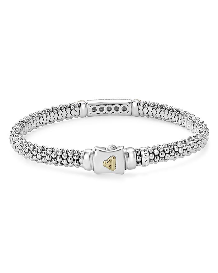 Shop Lagos 18k Gold & Sterling Silver Diamond Lux Pave Station Bracelet, 6mm In White/silver