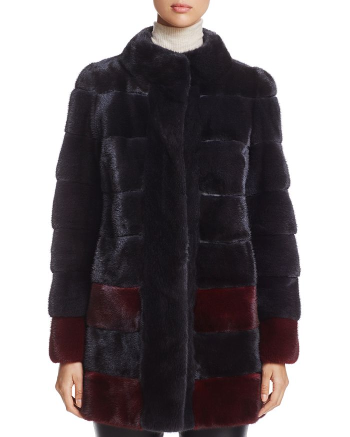 Maximilian Furs Colour-block Kopenhagen Mink Fur Coat - 100% Exclusive In Grey/burgundy