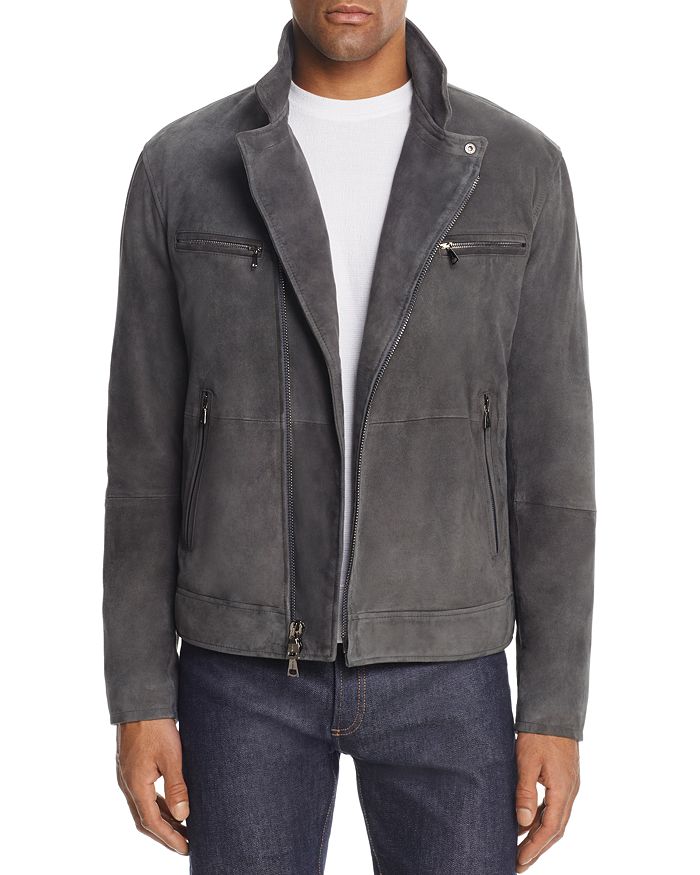 John Varvatos Collection Gray Suede Moto Jacket | Bloomingdale's
