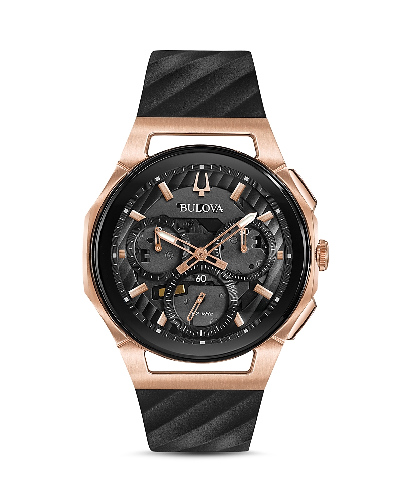 Bulova Men's Chronograph Curv Black Rubber Strap Watch 44mm In Black